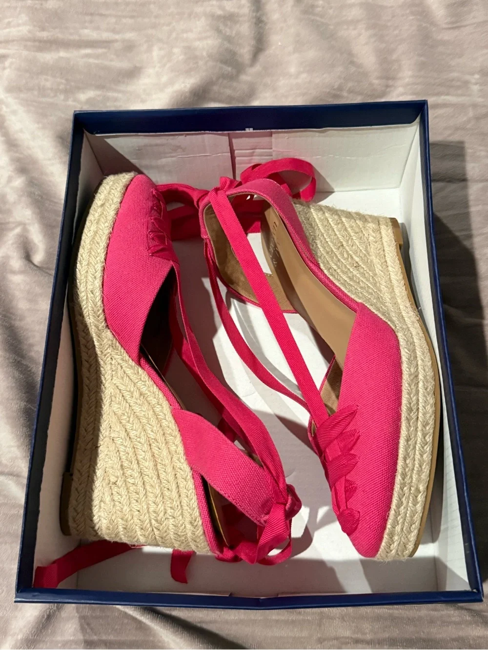 crown & ivy Hot Pink Lace-Up Espadrille Wedges